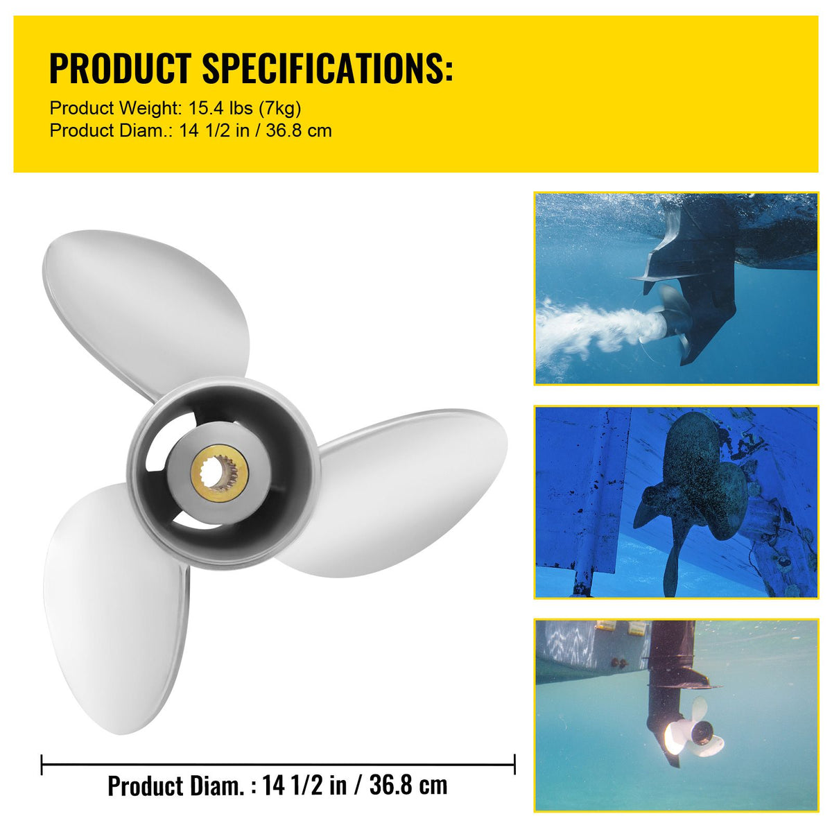 Outboard Propeller, Replace for OEM 3860709, 3-Blade 14.5\" x 21\" Pitch Steel Boat Propeller, Compatible with Volvo Penta SX Drive All Models, with 19 Tooth Splines, RH