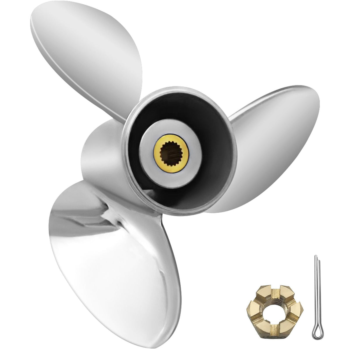Outboard Propeller, Replace for OEM 3860709, 3-Blade 14.5\" x 21\" Pitch Steel Boat Propeller, Compatible with Volvo Penta SX Drive All Models, with 19 Tooth Splines, RH