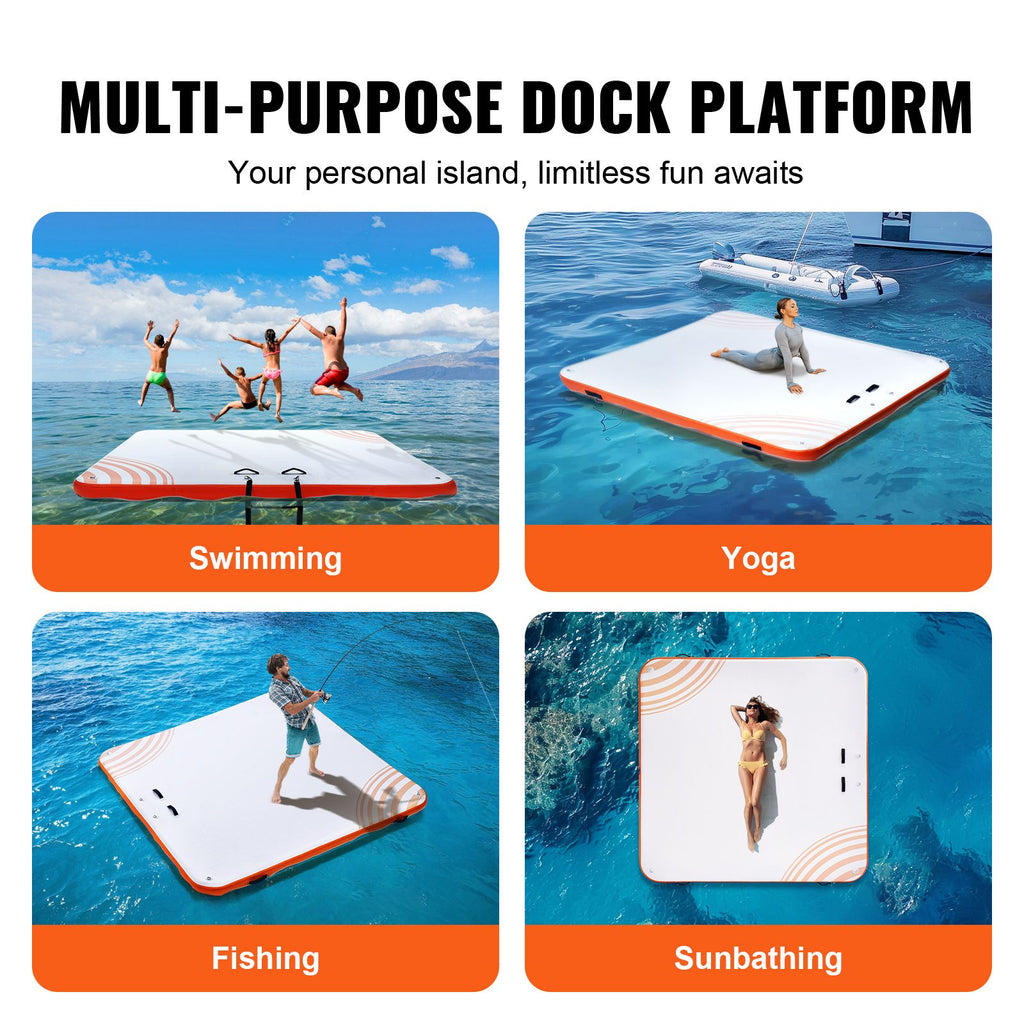 Inflatable Floating Dock, 10 x 10FT Inflatable Dock Platform, Non-Slip Water Floating Dock Mat with Portable Carrying Bag & Detachable Ladder, Floating Platform Island Raft for Pool Beach Ocean