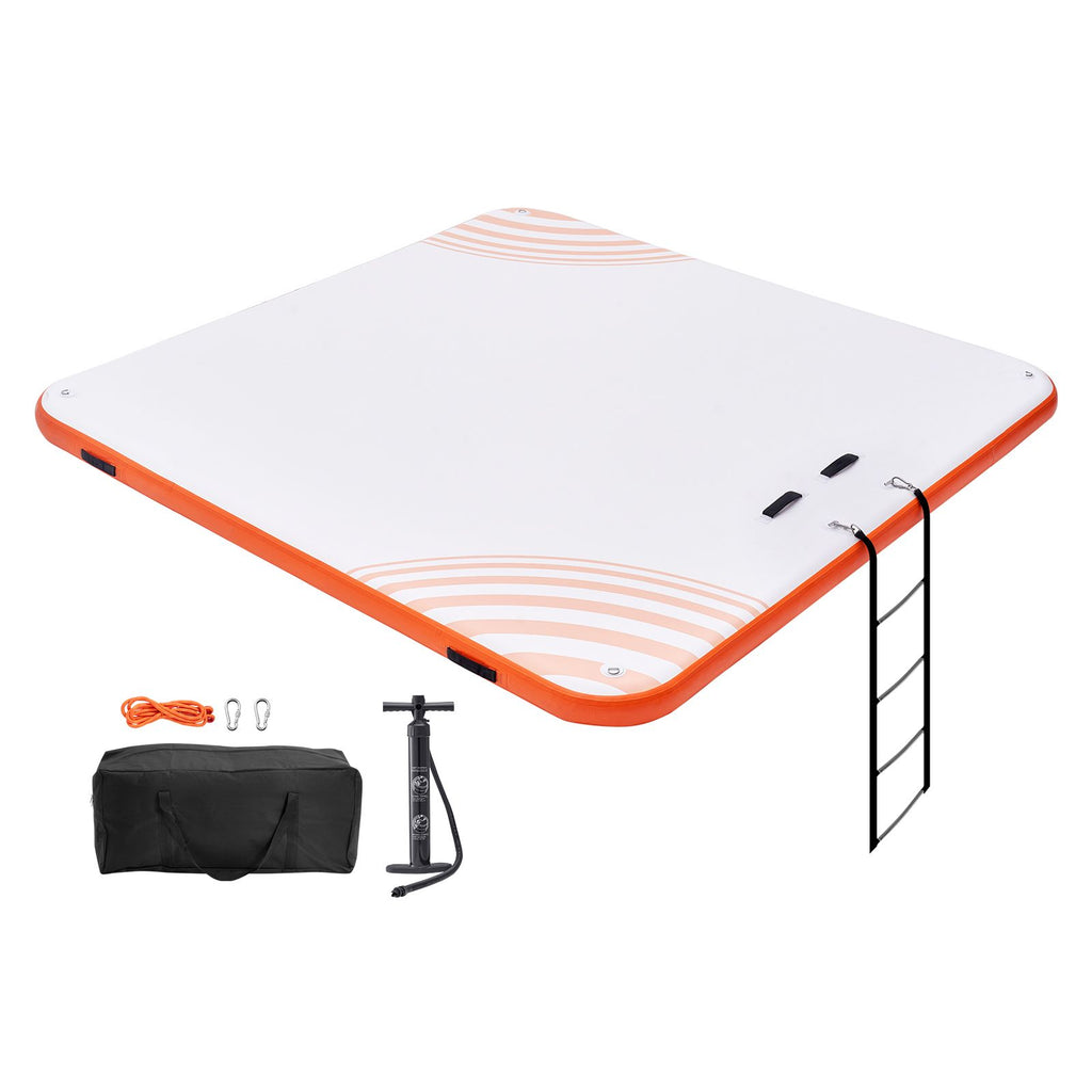 Inflatable Floating Dock, 7 x 7FT Inflatable Dock Platform, Non-Slip Water Floating Dock Mat with Portable Carrying Bag & Detachable Ladder, Floating Platform Island Raft for Pool Beach Ocean