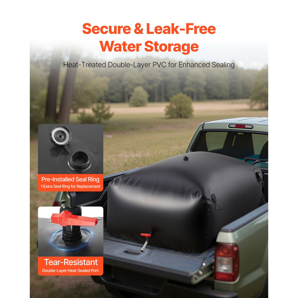Water Storage Bladder 540L Large Capacity Water Bag, Portable & Collapsible Soft Waters Container, Leakproof & Tear-Resistant PVC Emergency Waters Storage Tank for RV Truck & Outdoor Use
