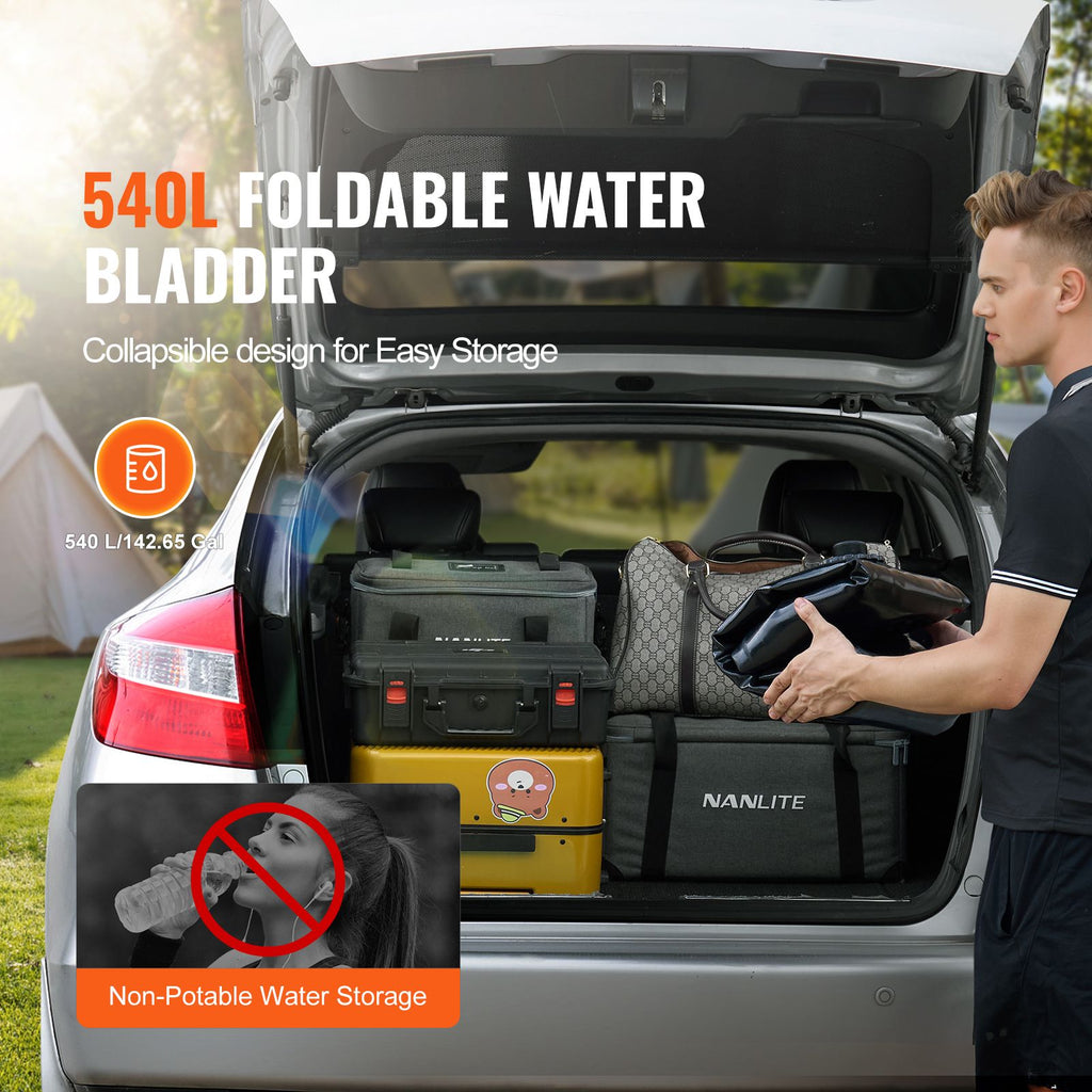 Portable Water Storage Bladder 540L PVC Collapsible Water Tank Black