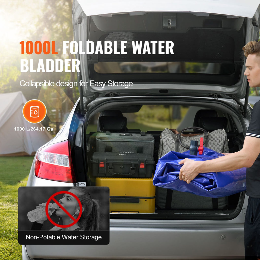 Portable Water Storage Bladder 264 Gal 1000D PVC Collapsible Water Tank