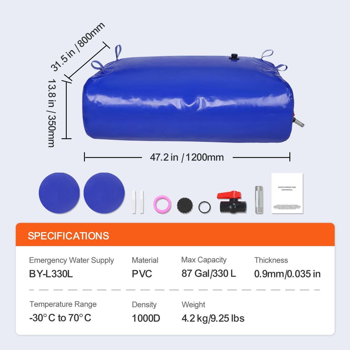 Portable Water Storage Bladder 87 Gal 1000D PVC Collapsible Water Tank