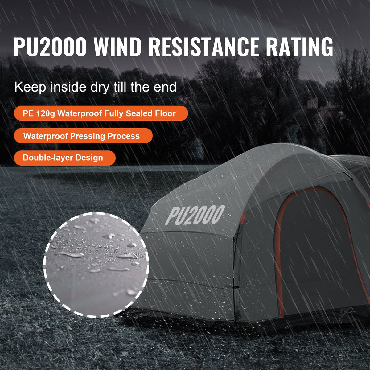 SUV Camping Tent, 8'-8' SUV Tent Attachment for Camping with Rain Layer and Carry Bag, PU2000mm Double Layer Truck Tent, Accommodate 6-8 Person, Rear Tent for Van Hatch Tailgate
