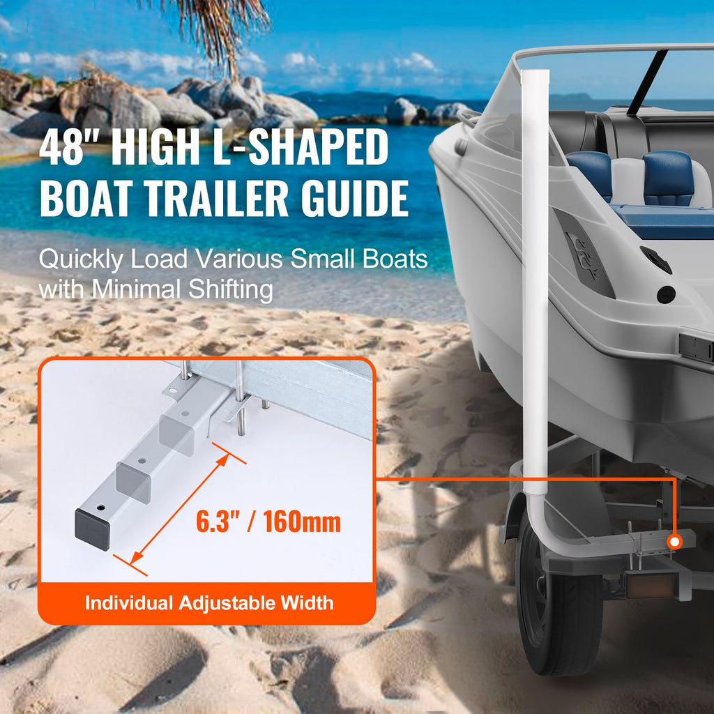 Boat Trailer Guide, 1219.2mm Adjustable Design Trailer Guide Poles, 2PCS High-Hardness Steel Trailer Guide-Ons, Trailer Guides with PVC Pipes, for Ski Boat, Fishing Boat or Sailboat Trailer
