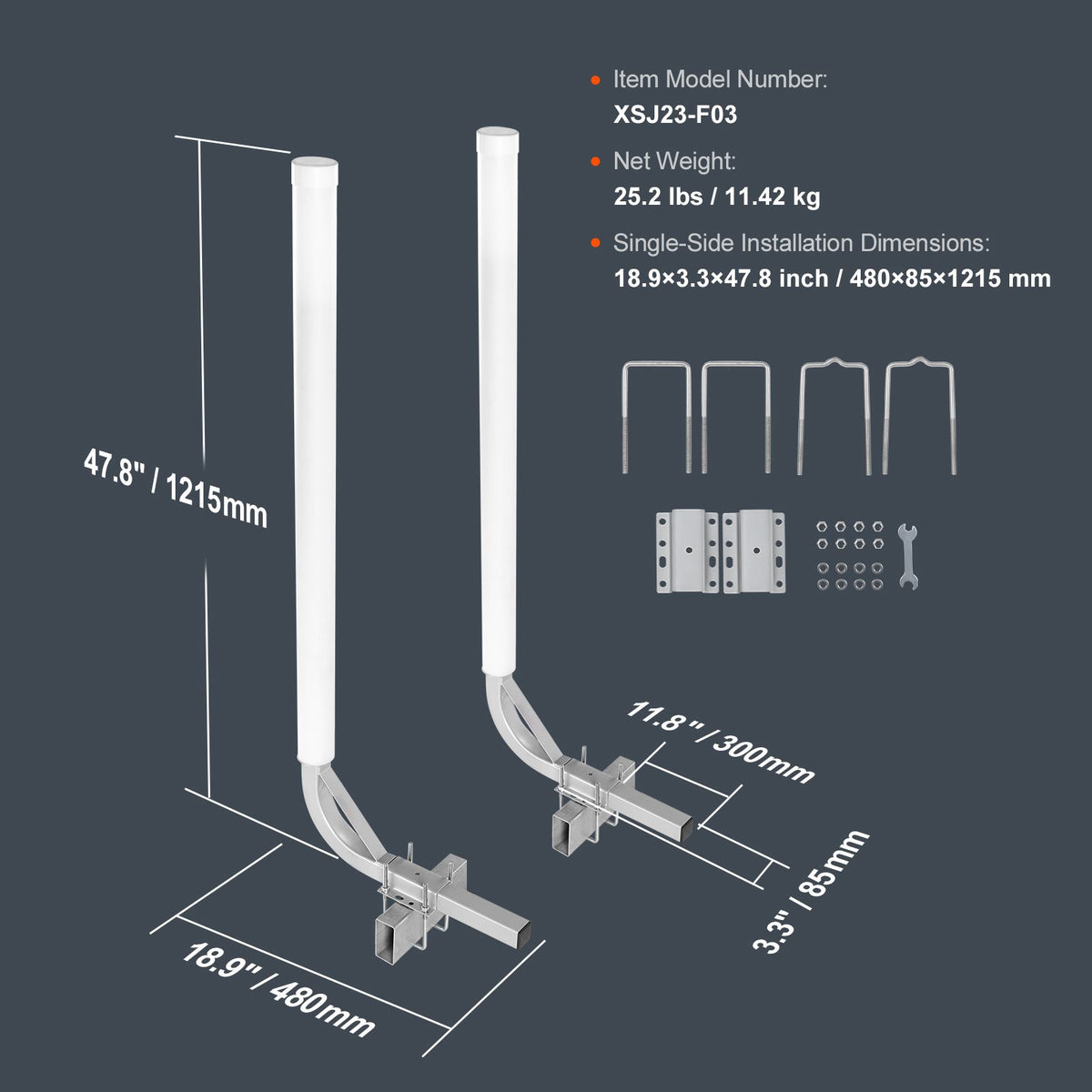 Boat Trailer Guide, 1219.2mm Adjustable Design Trailer Guide Poles, 2PCS High-Hardness Steel Trailer Guide-Ons, Trailer Guides with PVC Pipes, for Ski Boat, Fishing Boat or Sailboat Trailer