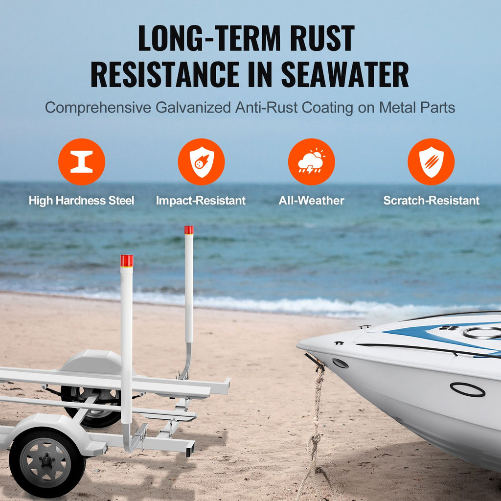 Boat Trailer Guide, 1.57M with LED Light Trailer Guide Poles, 2PCS Rustproof Galvanized Steel Trailer Guide ons, Trailer Guides with PVC Pipes, for Ski Boat, Fishing Boat or Sailboat Trailer