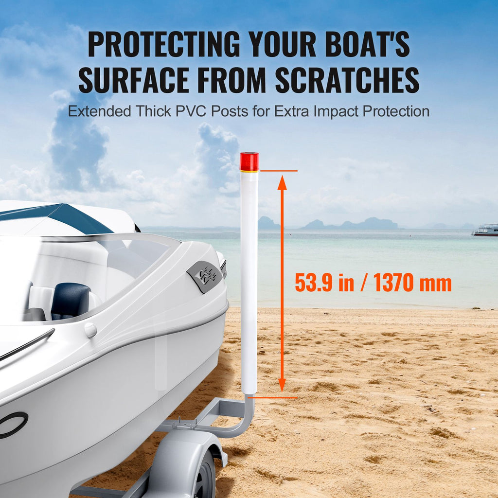 Boat Trailer Guide, 1.57M with LED Light Trailer Guide Poles, 2PCS Rustproof Galvanized Steel Trailer Guide ons, Trailer Guides with PVC Pipes, for Ski Boat, Fishing Boat or Sailboat Trailer
