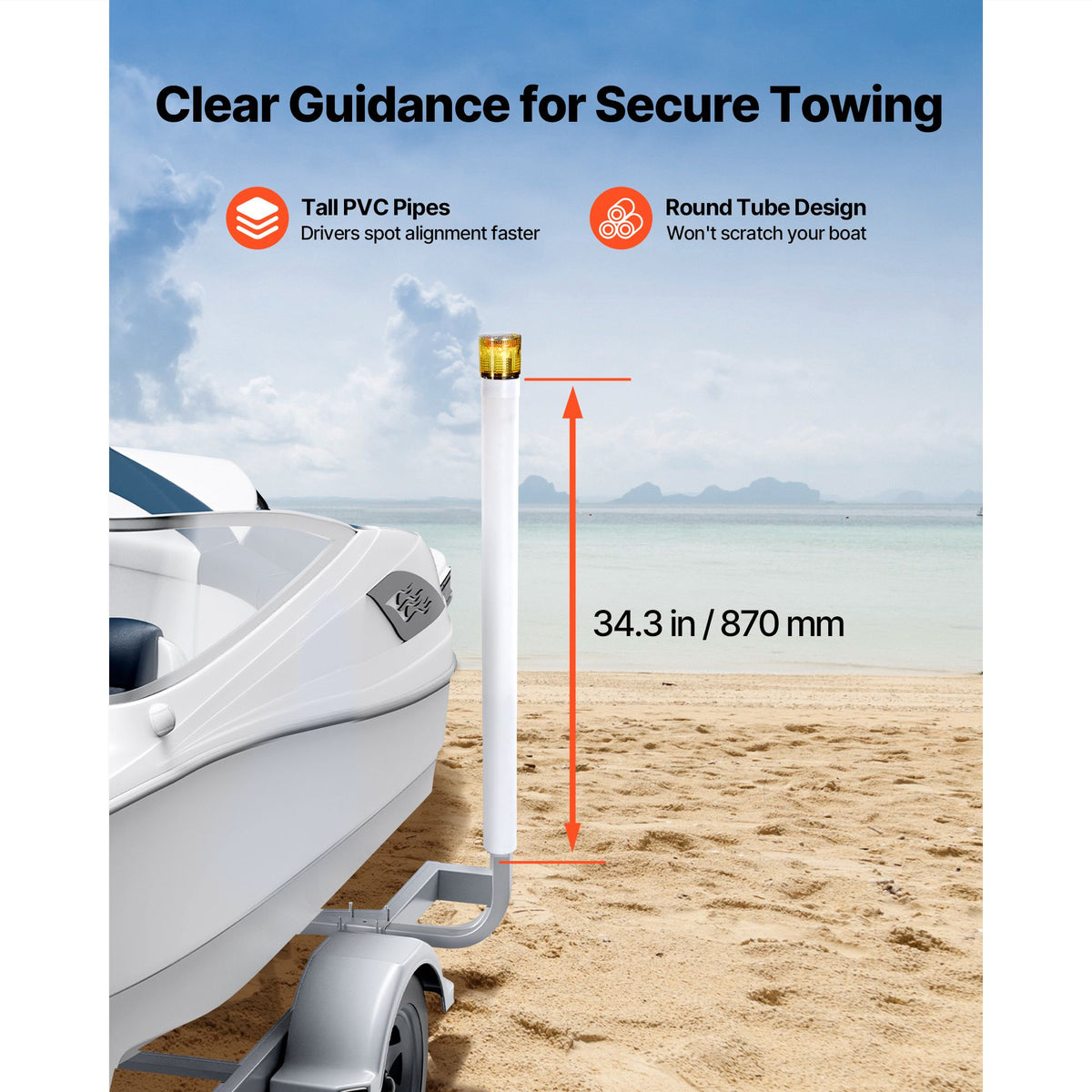 Boat Trailer Guide, 1175mm with LED Light Trailer Guide Poles, 2PCS High-Hardness Steel Guide-Ons, Wide Adjustable Trailers Guides with PVC Pipes, for Ski Boat, Fishing Boat or Sailboat Trailers