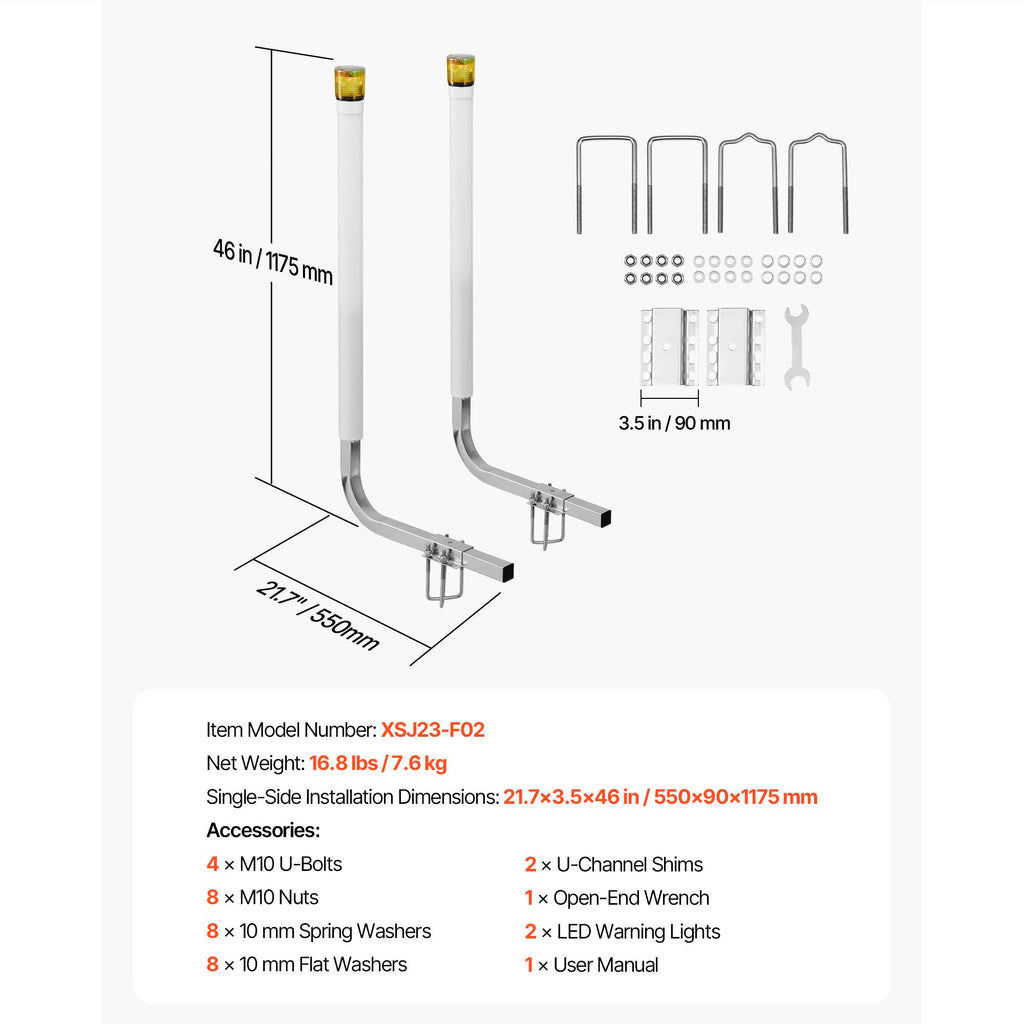 Boat Trailer Guide, 1175mm with LED Light Trailer Guide Poles, 2PCS High-Hardness Steel Guide-Ons, Wide Adjustable Trailers Guides with PVC Pipes, for Ski Boat, Fishing Boat or Sailboat Trailers