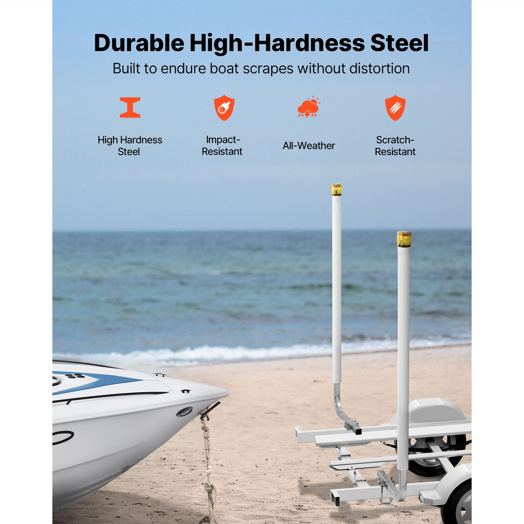 Boat Trailer Guide, 1670mm with LED Light Trailer Guide Poles, 2PCS High-Hardness Steel Guide-Ons, Wide Adjustable Trailers Guides with PVC Pipes, for Ski Boat, Fishing Boat, Sailboat Trailers