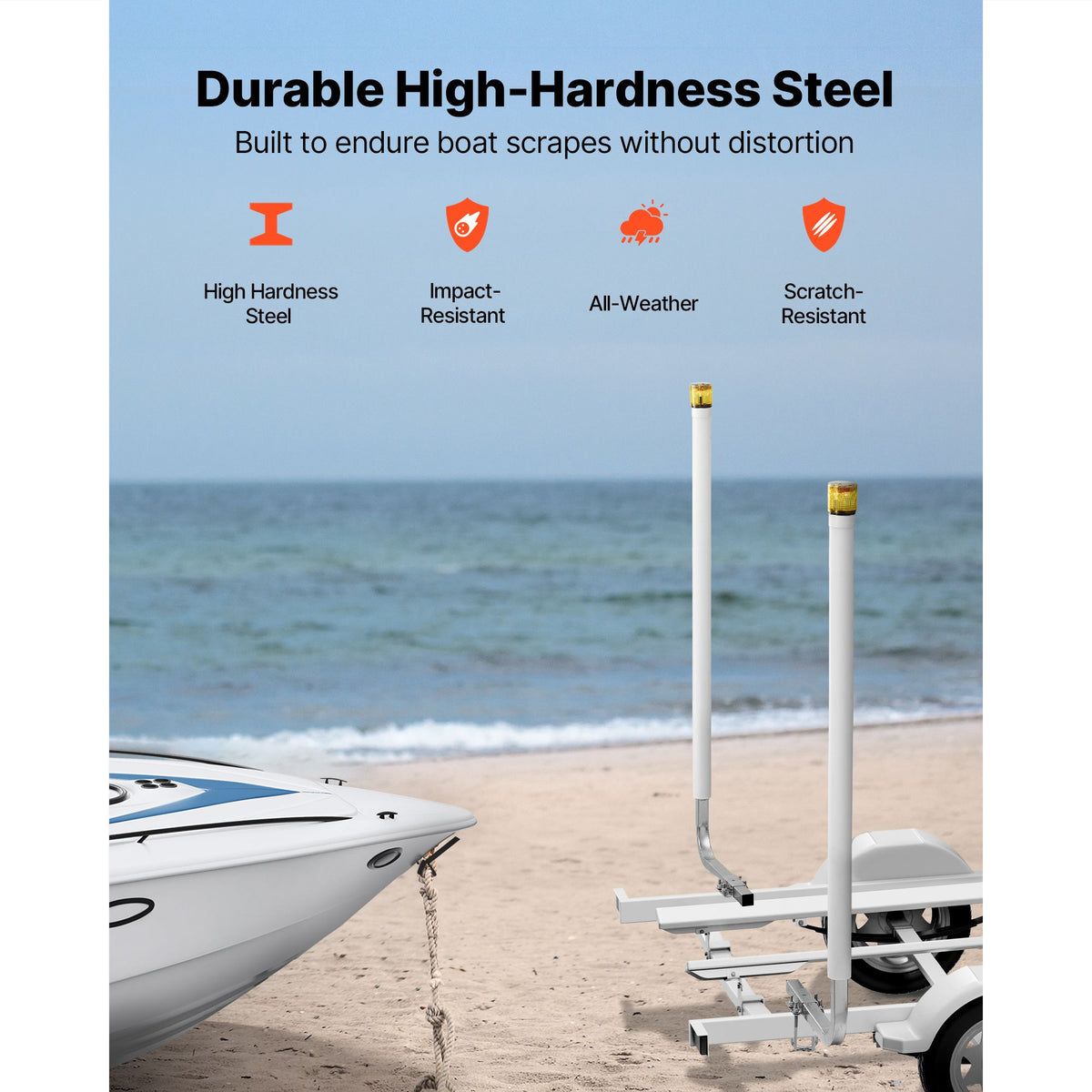 Boat Trailer Guide, 1670mm with LED Light Trailer Guide Poles, 2PCS High-Hardness Steel Guide-Ons, Wide Adjustable Trailers Guides with PVC Pipes, for Ski Boat, Fishing Boat, Sailboat Trailers