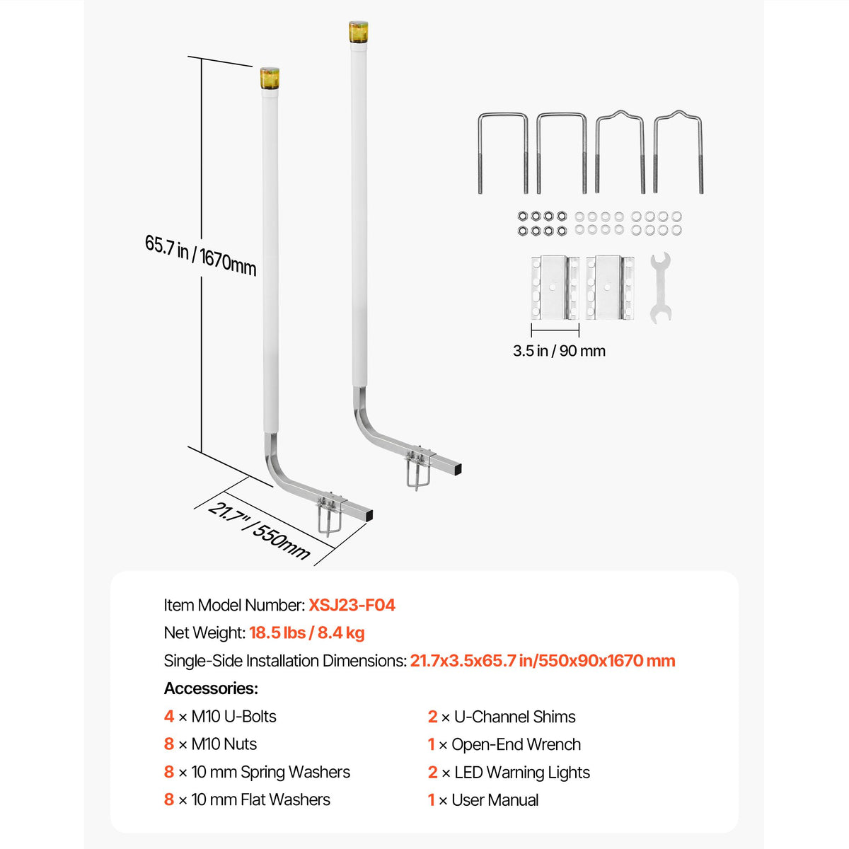 Boat Trailer Guide, 1670mm with LED Light Trailer Guide Poles, 2PCS High-Hardness Steel Guide-Ons, Wide Adjustable Trailers Guides with PVC Pipes, for Ski Boat, Fishing Boat, Sailboat Trailers