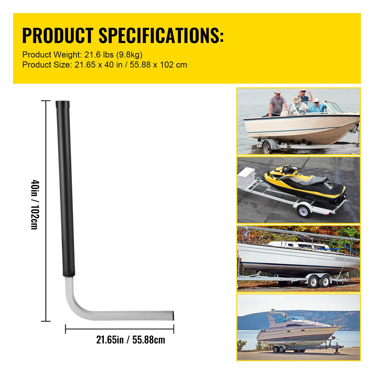 Boat Trailer Guide-ons, 40\", 2PCS Rustproof Galvanized Steel Trailer Guide ons, Trailer Guides with Black PVC Pipes, Mounting Parts Included, for Ski Boat, Fishing Boat or Sailboat Trailer