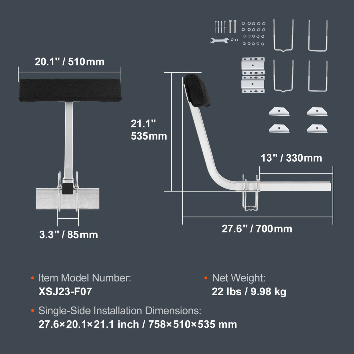 Boat Trailer Guide, 2PCS Adjustable Short Bunk Guide-Ons, Hardened Steel Trailer Guide Poles with Soft Cushion, Heavy Duty Roller Guide Design, for Ski Boat, Fishing Boat or Sailboat Trailer