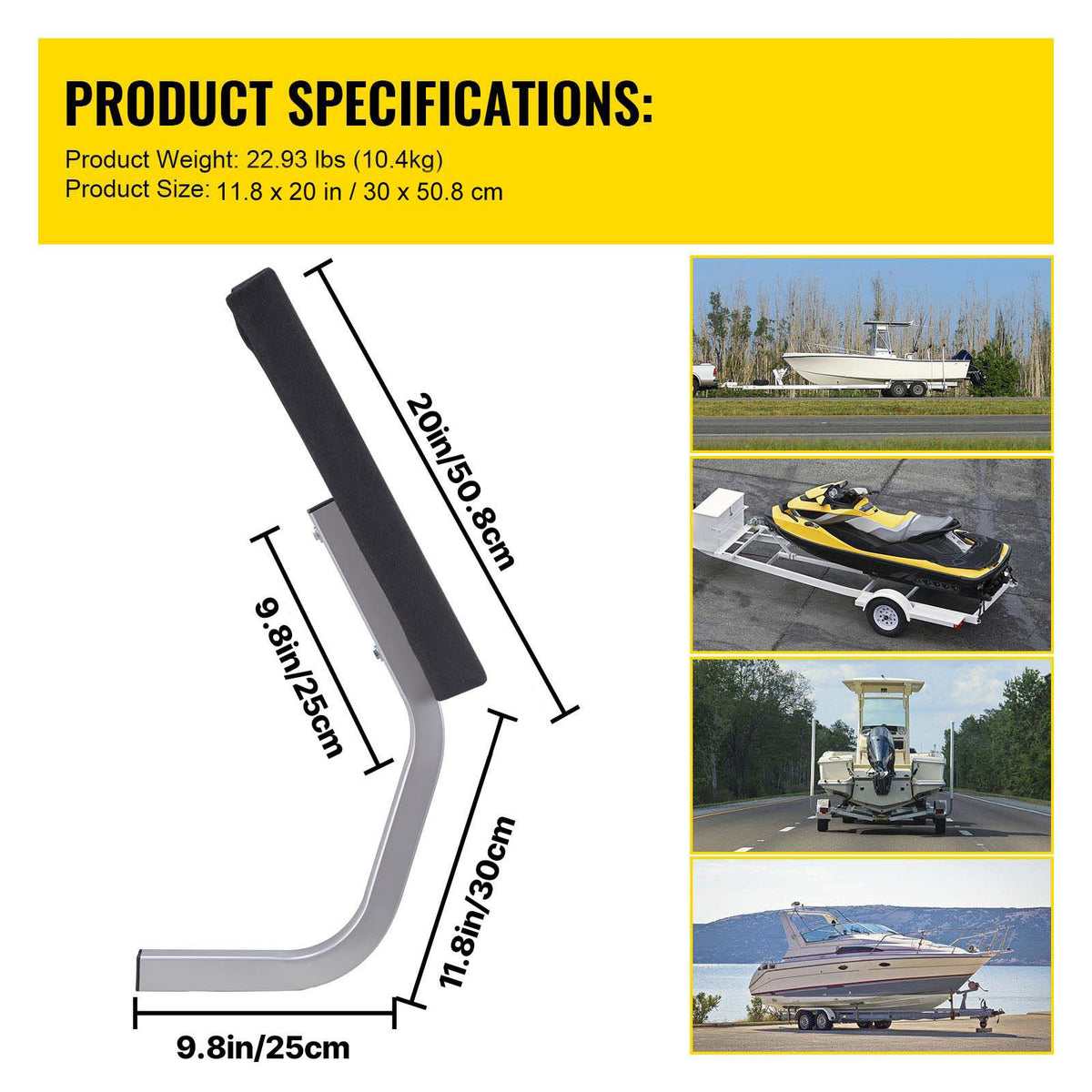 Boat Trailer Guide on, 24\", One Pair Trailer Pontoon Bunk Board Guide-ons, Steel Trailer Guides, Complete Mounting Accessories Included, for Ski Boat, Fishing Boat or Sailboat Trailer