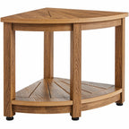 Corner Shower Bench, 18.5" Height 17.75" Radius, Faux Wood Grain Polystyrene,159KGS with Storage Shelf, Water Resistant, Shower Stool for Inside & Outside Shower, for Bathroom, Living Room