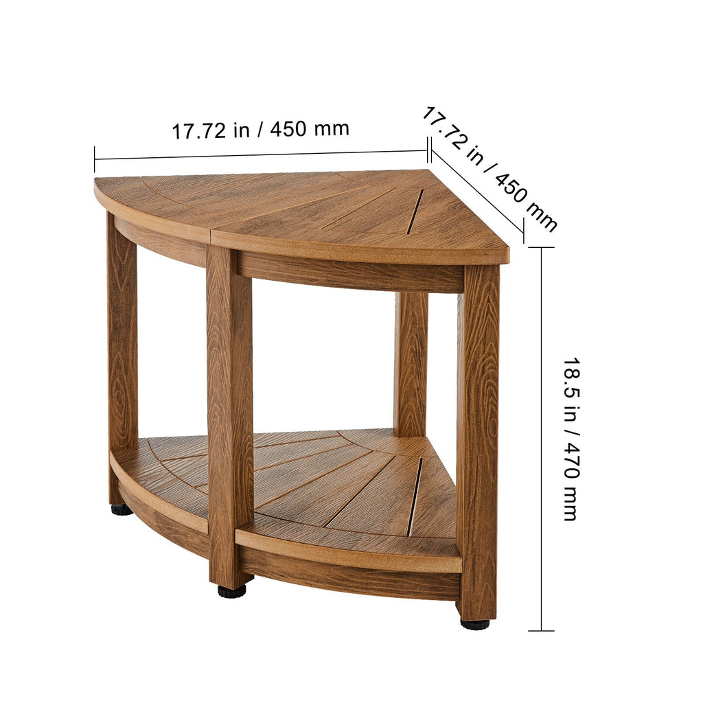 Corner Shower Bench, 18.5" Height 17.75" Radius, Faux Wood Grain Polystyrene,159KGS with Storage Shelf, Water Resistant, Shower Stool for Inside & Outside Shower, for Bathroom, Living Room