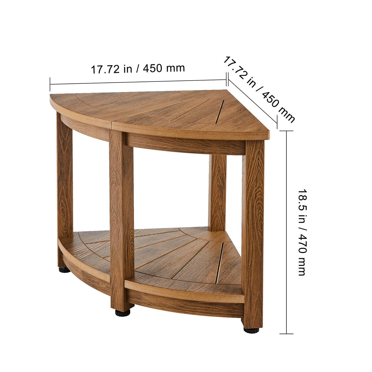 Corner Shower Bench, 18.5" Height 17.75" Radius, Faux Wood Grain Polystyrene,159KGS with Storage Shelf, Water Resistant, Shower Stool for Inside & Outside Shower, for Bathroom, Living Room