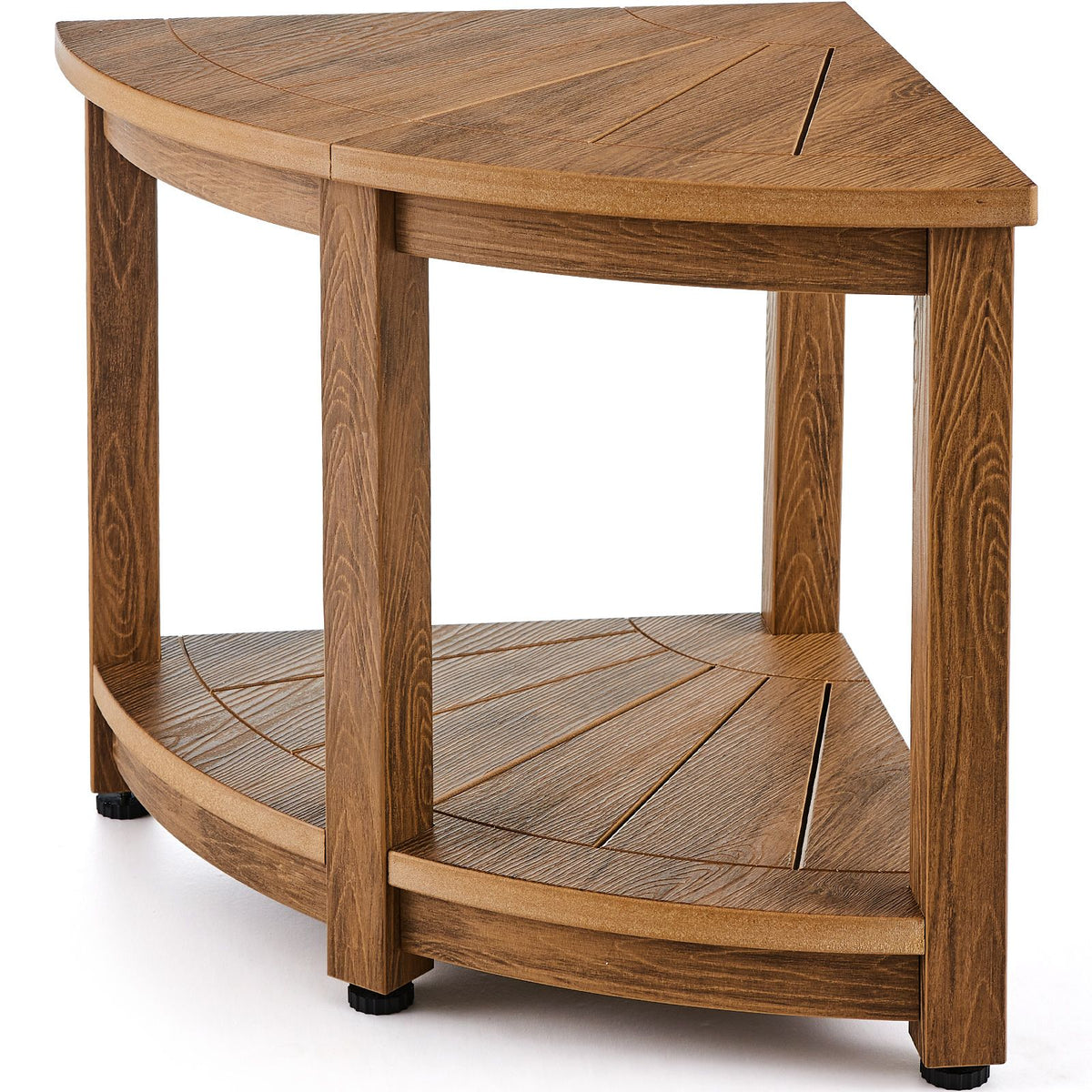 Corner Shower Bench, 18.5" Height 17.75" Radius, Faux Wood Grain Polystyrene,159KGS with Storage Shelf, Water Resistant, Shower Stool for Inside & Outside Shower, for Bathroom, Living Room