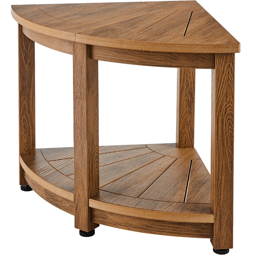 Corner Shower Bench, 18.5" Height 17.75" Radius, Faux Wood Grain Polystyrene,159KGS with Storage Shelf, Water Resistant, Shower Stool for Inside & Outside Shower, for Bathroom, Living Room