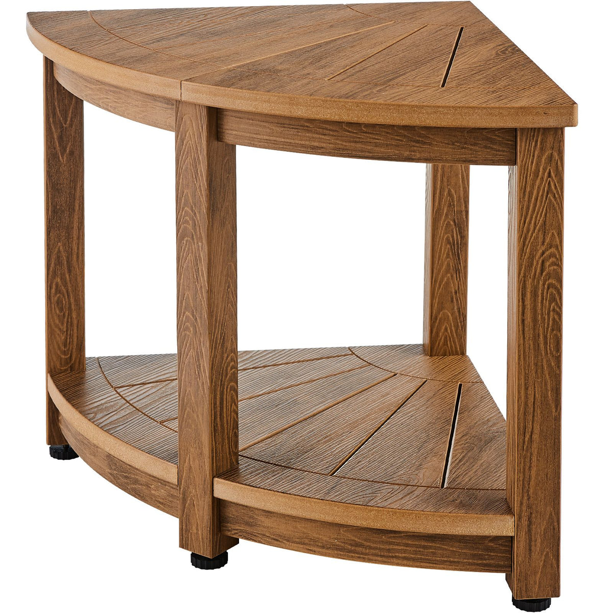 Corner Shower Bench, 18.5" Height 17.75" Radius, Faux Wood Grain Polystyrene,159KGS with Storage Shelf, Water Resistant, Shower Stool for Inside & Outside Shower, for Bathroom, Living Room