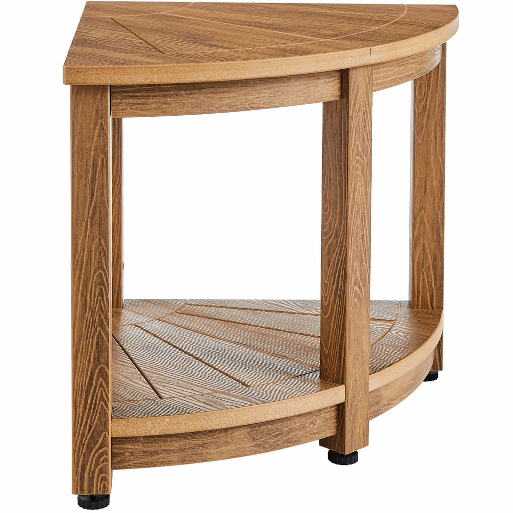 Corner Shower Bench, 18.5" Height 17.75" Radius, Faux Wood Grain Polystyrene,159KGS with Storage Shelf, Water Resistant, Shower Stool for Inside & Outside Shower, for Bathroom, Living Room
