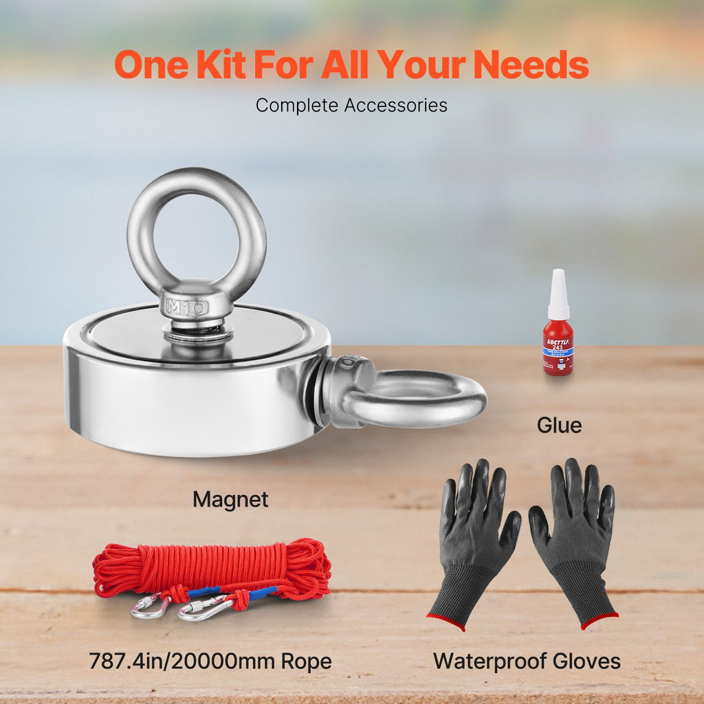 454 Kg Strong Fishing Magnet Kit Double-Sided Pull Force Rope Carabiner