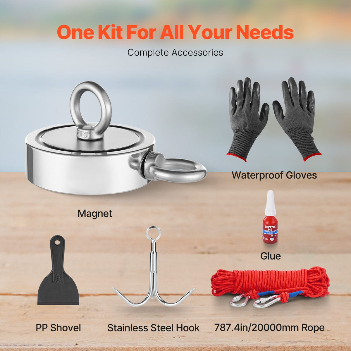 771 Kg Strong Fishing Magnet Kit Double Sided Pull Force Rope Carabiner