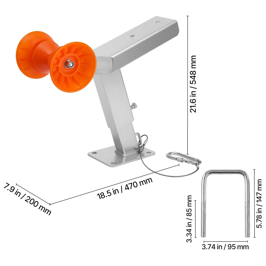 Boat Trailer Winch Stand with Roller, Adjustable Height 365-548 mm, Boat Winch Mount with U-Bolts for 50.8-76.2 mm W x 76.2-101.6 mm H Trailer Tongue, Fit for Jet Ski, Sailboat, Speedboat