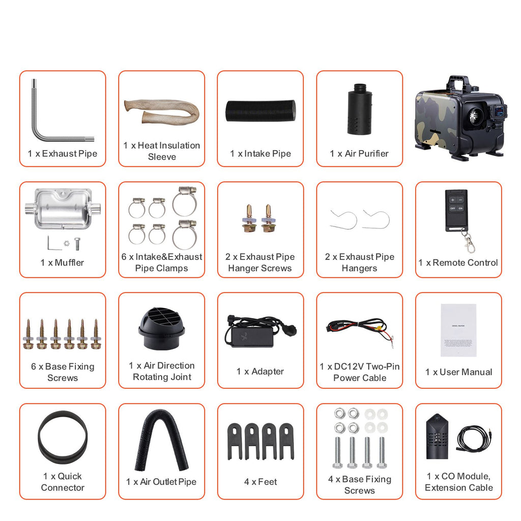 8KW Diesel Heater, 12V/24V All in One Diesel Air Heater, Bluetooth APP Control, Remote Control and Display Screen, CO Alarm, Fast Heating Horizontal Portable Diesel Heater for Vehicles, Garage