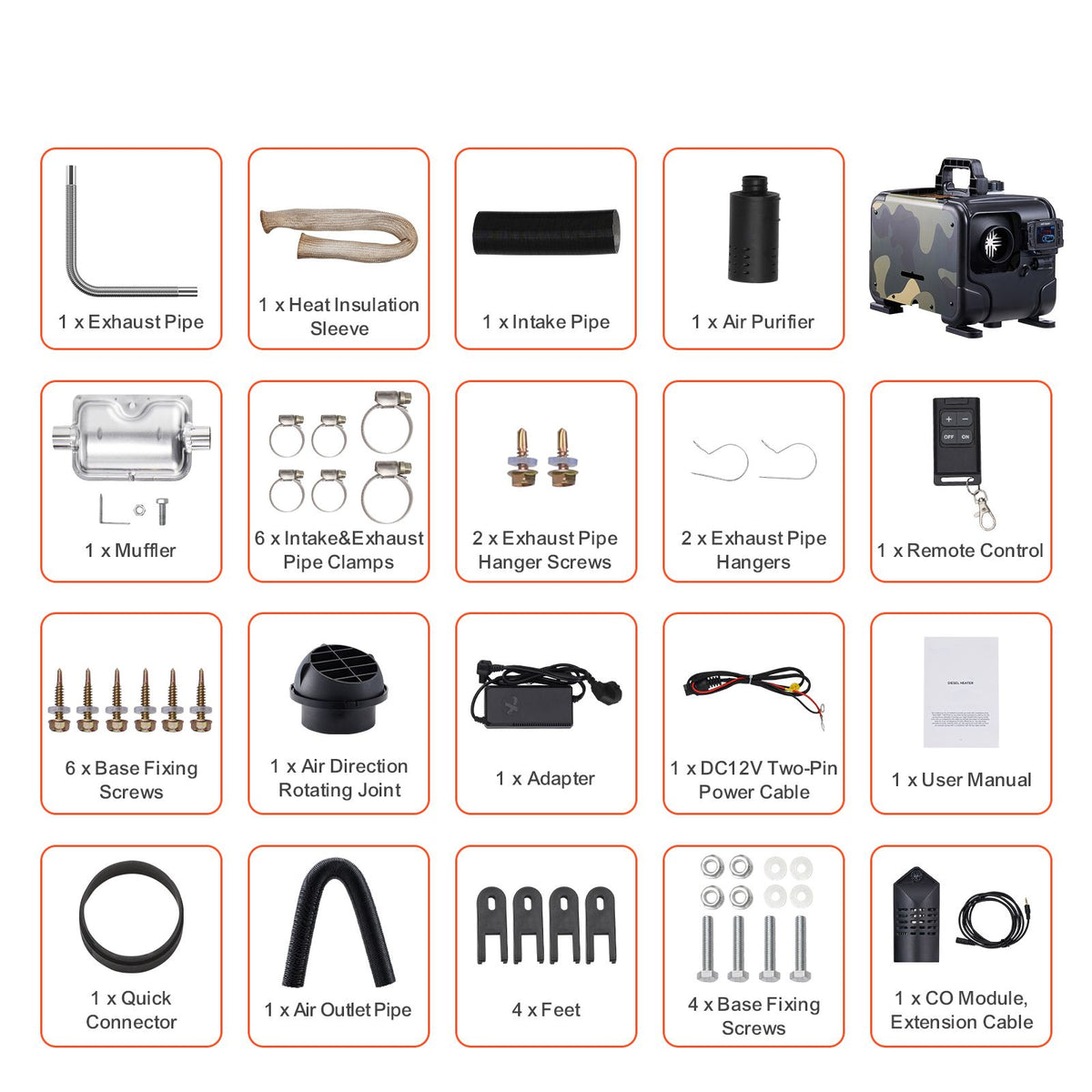 8KW Diesel Heater, 12V/24V All in One Diesel Air Heater, Bluetooth APP Control, Remote Control and Display Screen, CO Alarm, Fast Heating Horizontal Portable Diesel Heater for Vehicles, Garage