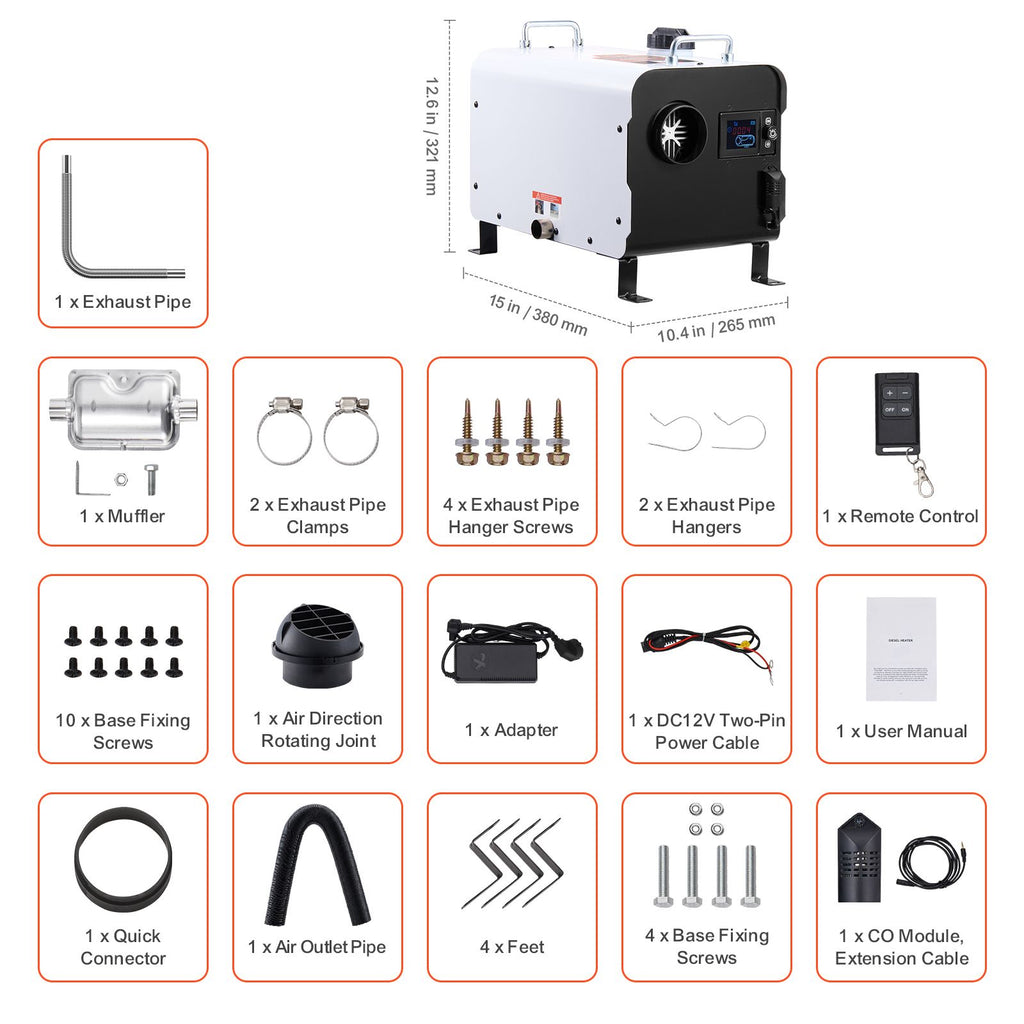 8KW Diesel Heater, 12V/24V All in One Diesel Air Heater, with Bluetooth APP Control, Remote Control and Display Screen, CO Alarm, Fast Heating Portable Diesel Heater for Vehicles and Outdoors