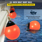 Boat Buoy Balls, 15\" Diameter Inflatable Heavy-Duty Marine-Grade PVC Marker Buoys, Round Boat Mooring Buoys, Anchoring, Rafting, Marking, Fishing, Orange