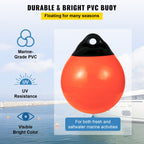 Boat Buoy Balls, 15\" Diameter Inflatable Heavy-Duty Marine-Grade PVC Marker Buoys, Round Boat Mooring Buoys, Anchoring, Rafting, Marking, Fishing, Orange