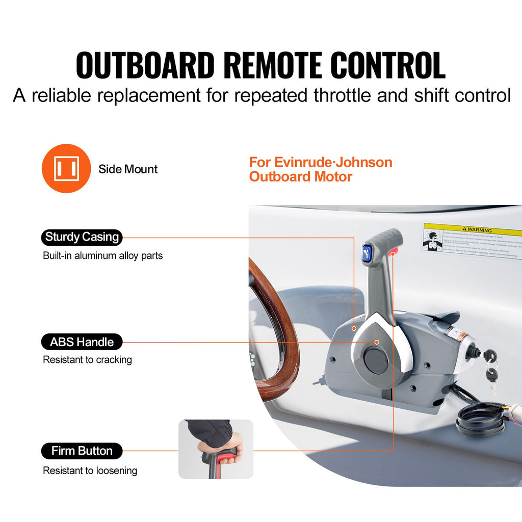 Boat Throttle Control, 5006180 Side-Mounted Outboard Remote Control Box for Evinrude Johnson, Marine Throttle Control Box with Power Trim Switch and Lanyard
