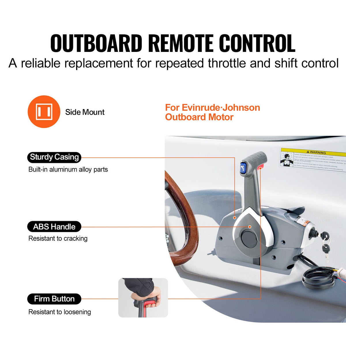 Boat Throttle Control, 5006180 Side-Mounted Outboard Remote Control Box for Evinrude Johnson, Marine Throttle Control Box with Power Trim Switch and Lanyard