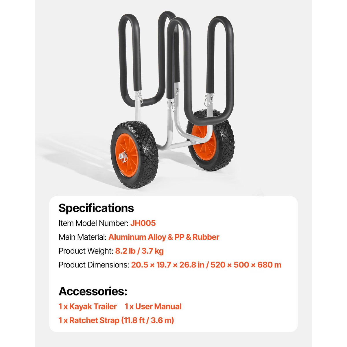 Kayak Cart, 68.0 kg Load Capacity, Stand Up Paddle Board Trolley with 25.4 cm Solid Rubber Tires & Kickstands, Paddle Board Carrier with Ratchet Strap for Paddleboard & Surfboard Transport