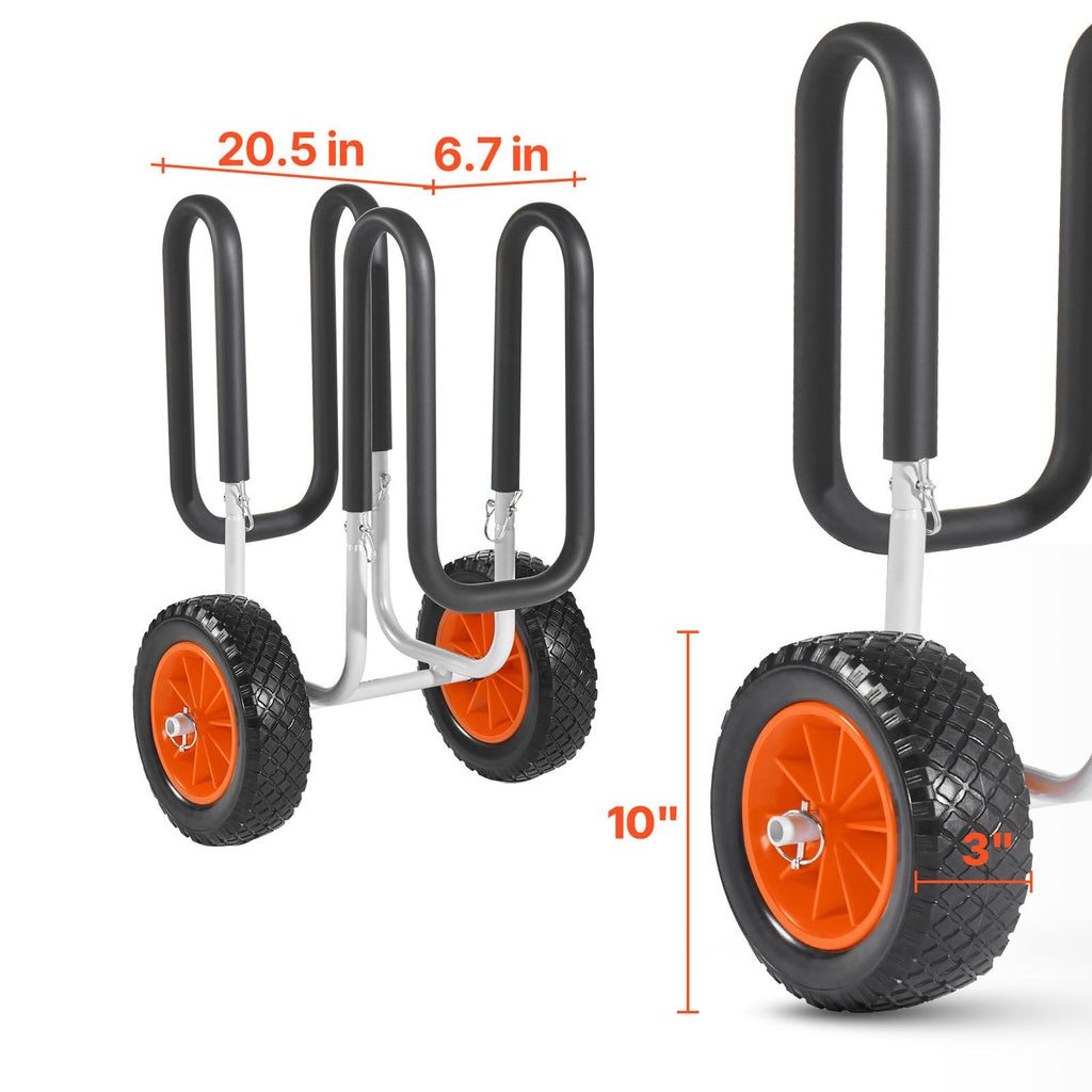 Kayak Cart, 68.0 kg Load Capacity, Stand Up Paddle Board Trolley with 25.4 cm Solid Rubber Tires & Kickstands, Paddle Board Carrier with Ratchet Strap for Paddleboard & Surfboard Transport