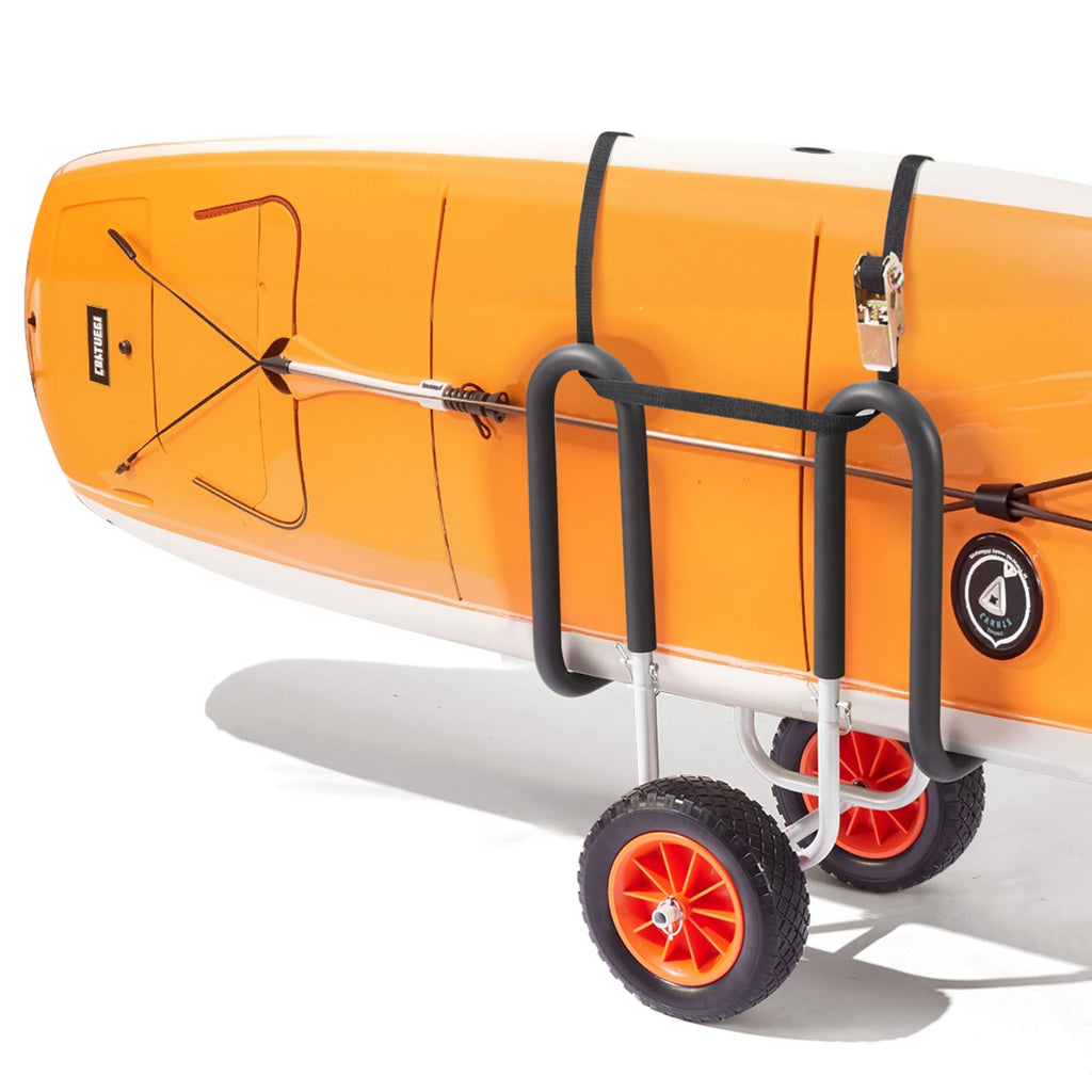 Kayak Cart, 68.0 kg Load Capacity, Stand Up Paddle Board Trolley with 25.4 cm Solid Rubber Tires & Kickstands, Paddle Board Carrier with Ratchet Strap for Paddleboard & Surfboard Transport