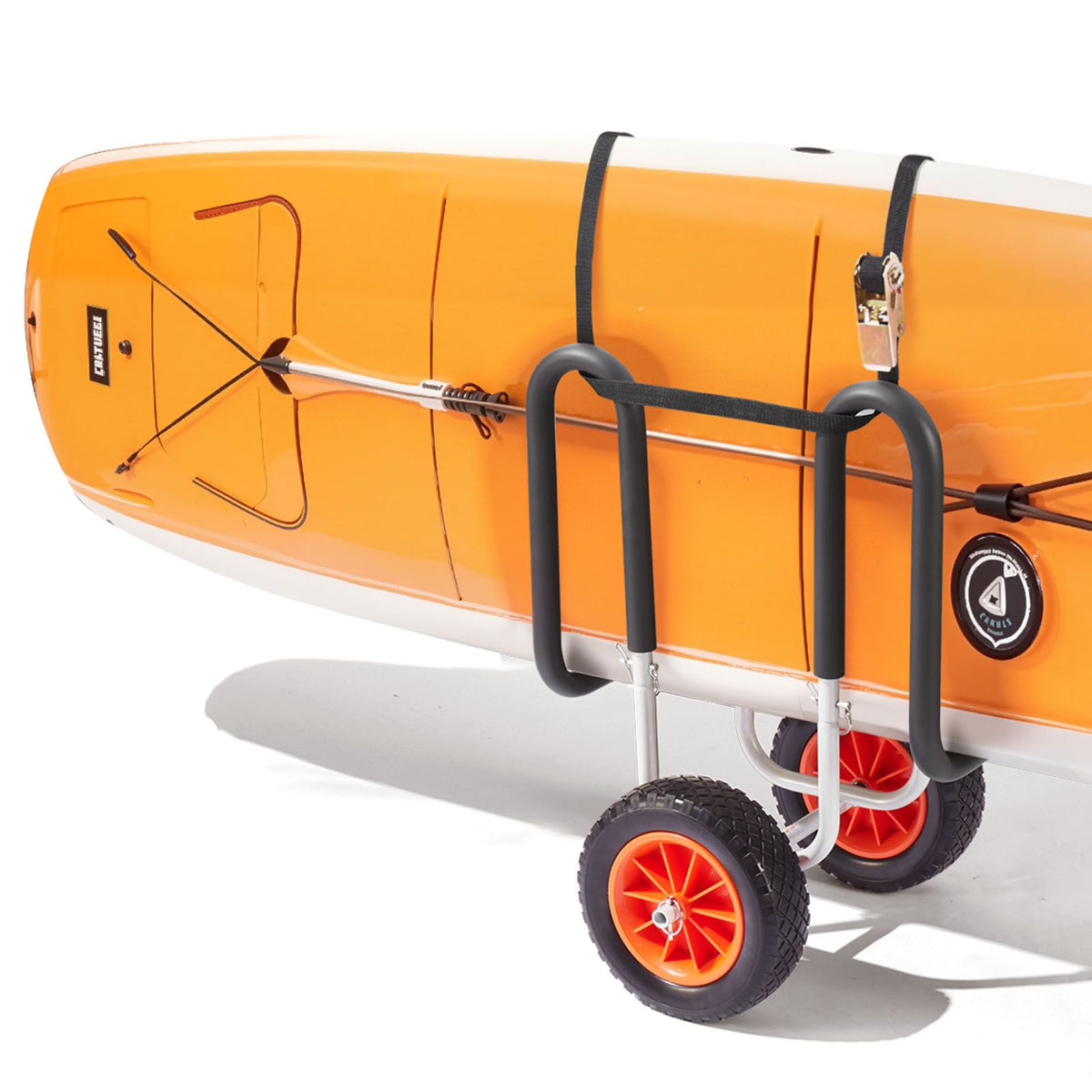 Kayak Cart, 68.0 kg Load Capacity, Stand Up Paddle Board Trolley with 25.4 cm Solid Rubber Tires & Kickstands, Paddle Board Carrier with Ratchet Strap for Paddleboard & Surfboard Transport