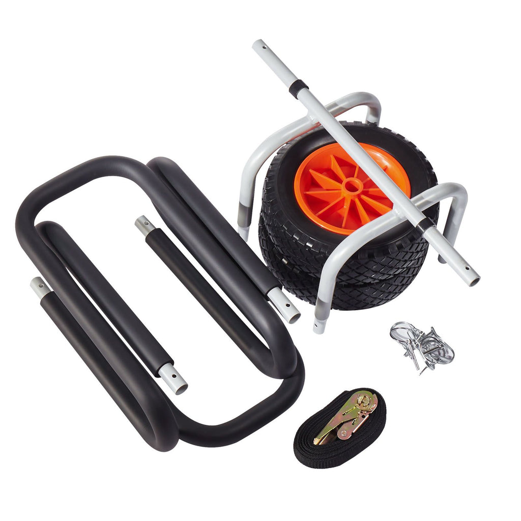 Kayak Cart, 68.0 kg Load Capacity, Stand Up Paddle Board Trolley with 25.4 cm Solid Rubber Tires & Kickstands, Paddle Board Carrier with Ratchet Strap for Paddleboard & Surfboard Transport
