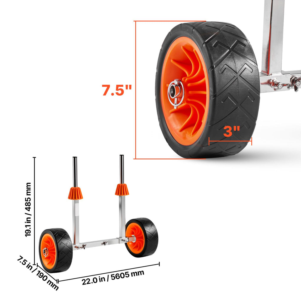 Kayak Cart, 113.4 kg Load Capacity, Canoe Cart Dolly with 19.1 cm Solid Rubber Tires & Kickstand, Assembles & Disassembles Within Seconds, Paddle Board Trolley for Kayaks, Canoes, Paddleboards