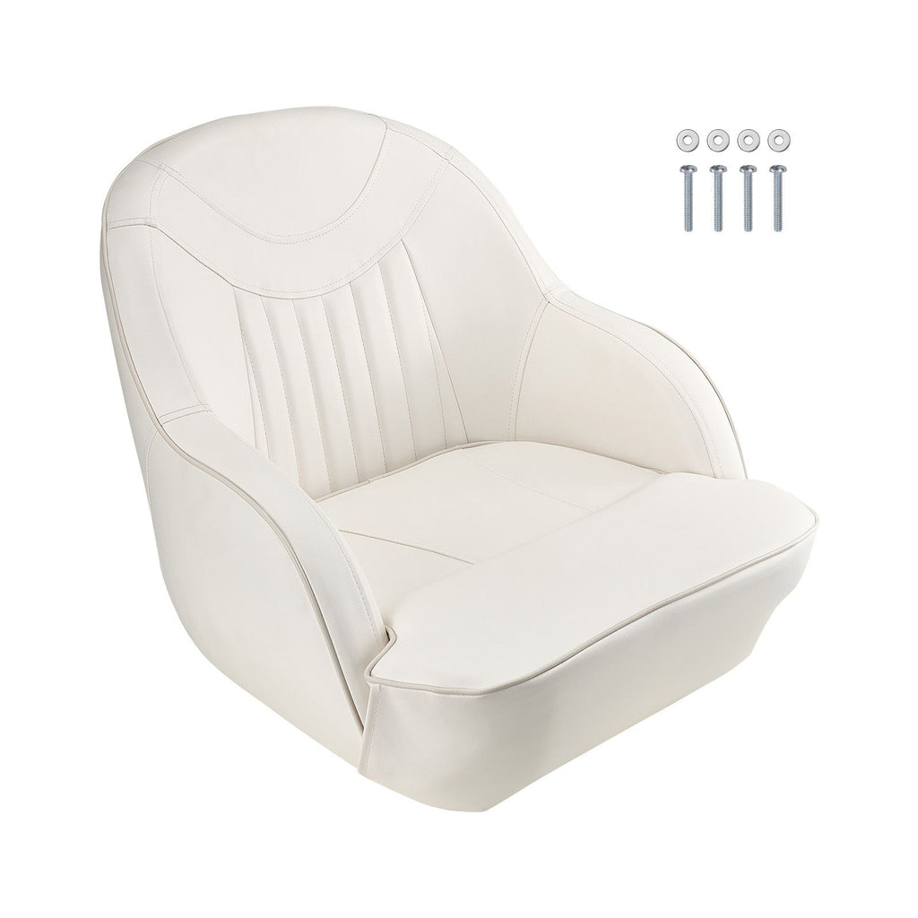 Boat Seat, Low Backrest, Boat Seat Captain Bucket Seat with Thickened Sponge Cushion & Waterproof PVC Leather, Ergonomic Design, Suitable for Fishing Boats, Yachts, Ships, White