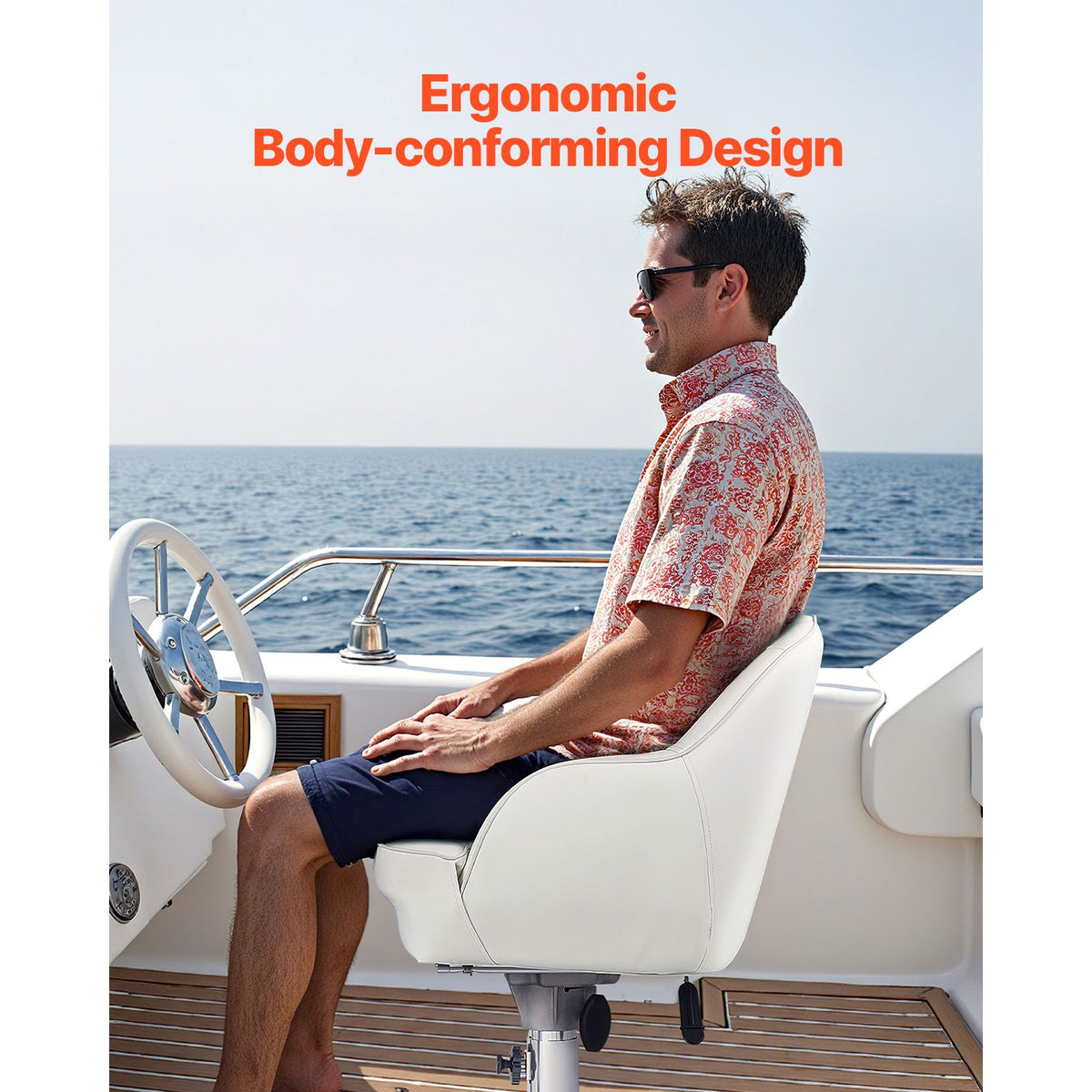 Boat Seat, Low Backrest, Boat Seat Captain Bucket Seat with Thickened Sponge Cushion & Waterproof PVC Leather, Ergonomic Design, Suitable for Fishing Boats, Yachts, Ships, White