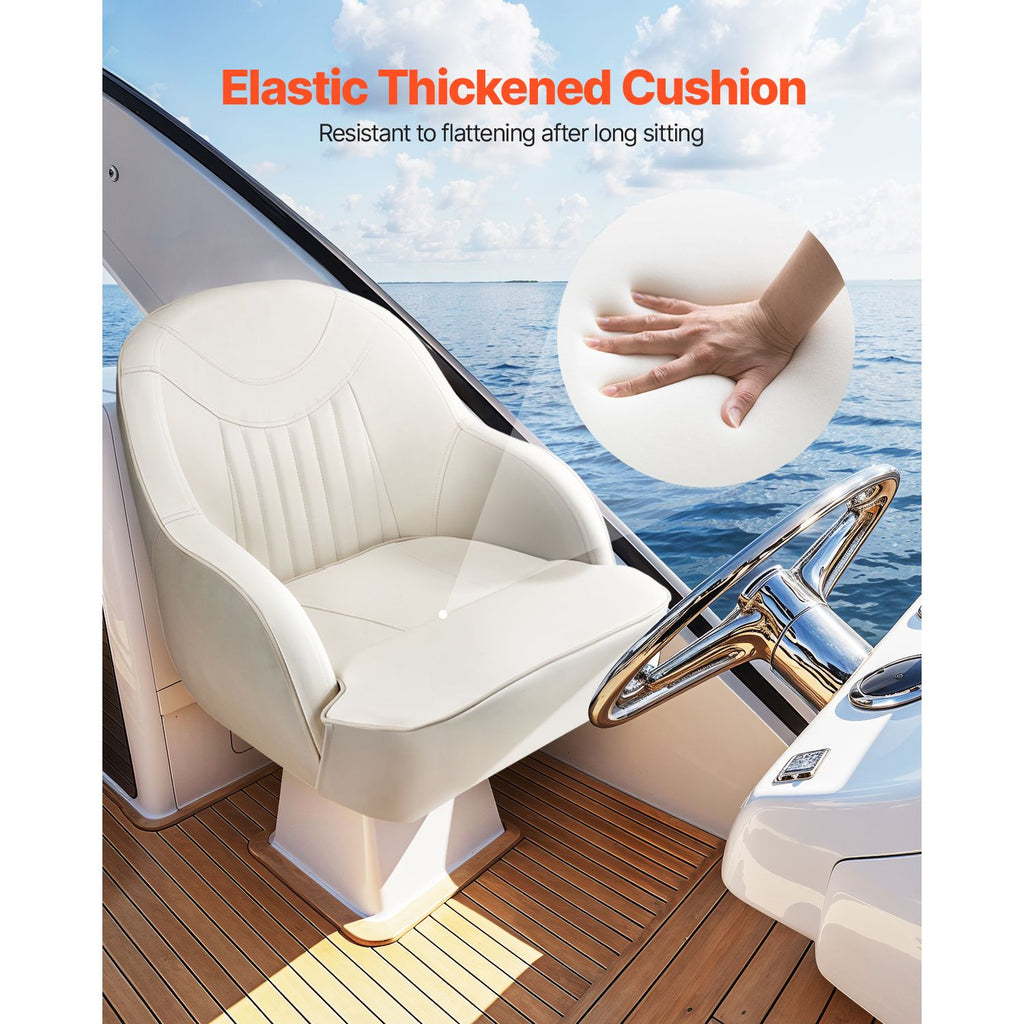 Boat Seat, Low Backrest, Boat Seat Captain Bucket Seat with Thickened Sponge Cushion & Waterproof PVC Leather, Ergonomic Design, Suitable for Fishing Boats, Yachts, Ships, White