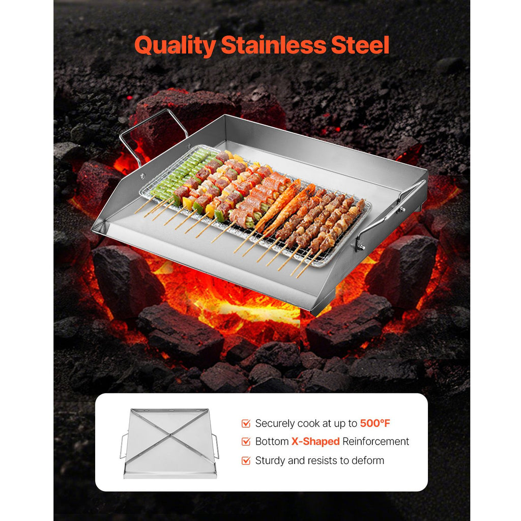 Stainless Steel Griddle, 18x16 inch Universal Flat Top Rectangular Plate, Gas Grill Griddle for BBQ Grill, Teppanyaki, Portable Family Cookware with Handle, for Camping Tailgating Party