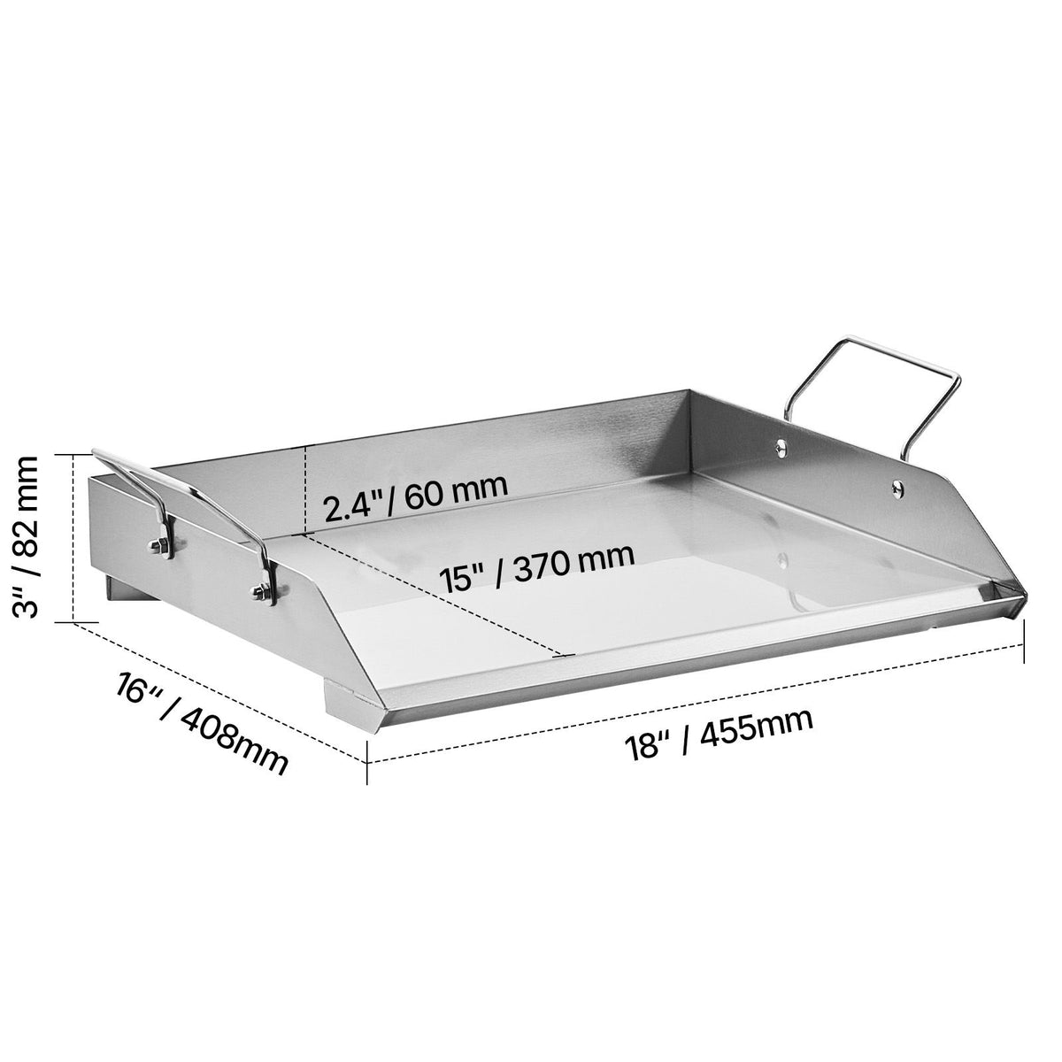 Stainless Steel Griddle, 18x16 inch Universal Flat Top Rectangular Plate, Gas Grill Griddle for BBQ Grill, Teppanyaki, Portable Family Cookware with Handle, for Camping Tailgating Party
