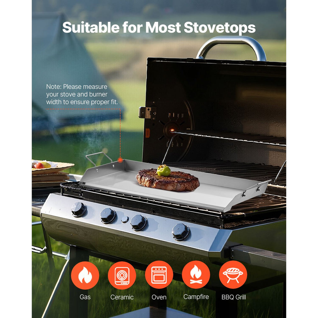 Stainless Steel Griddle, 32x16 inch Universal Flat Top Rectangular Plate, Gas Grill Griddle for BBQ Grill, Teppanyaki, Portable Family Cookware with Handle, for Camping Tailgating Party